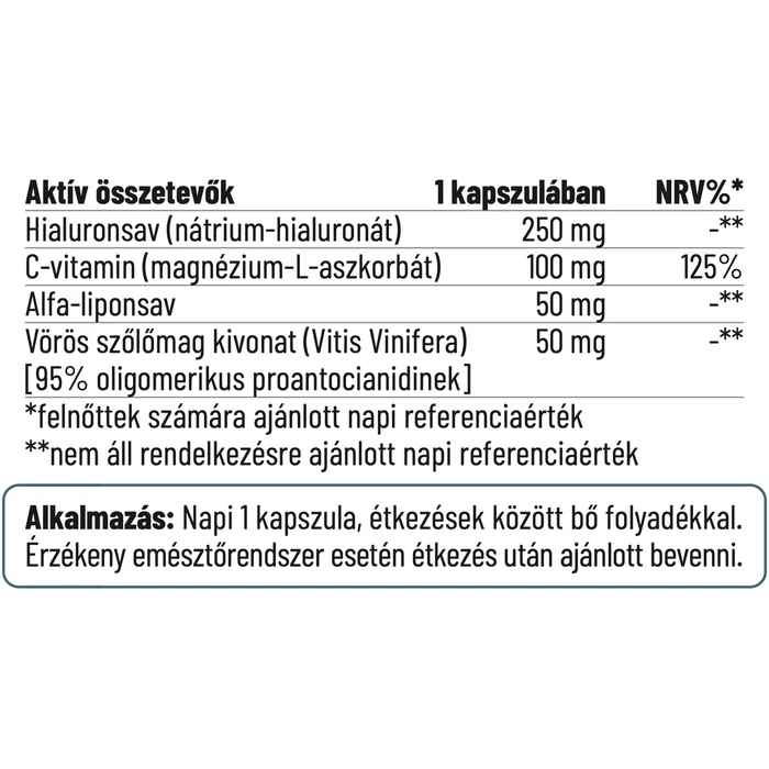 Nordvital Hialuronsav komplex 30 db vegán kapszula